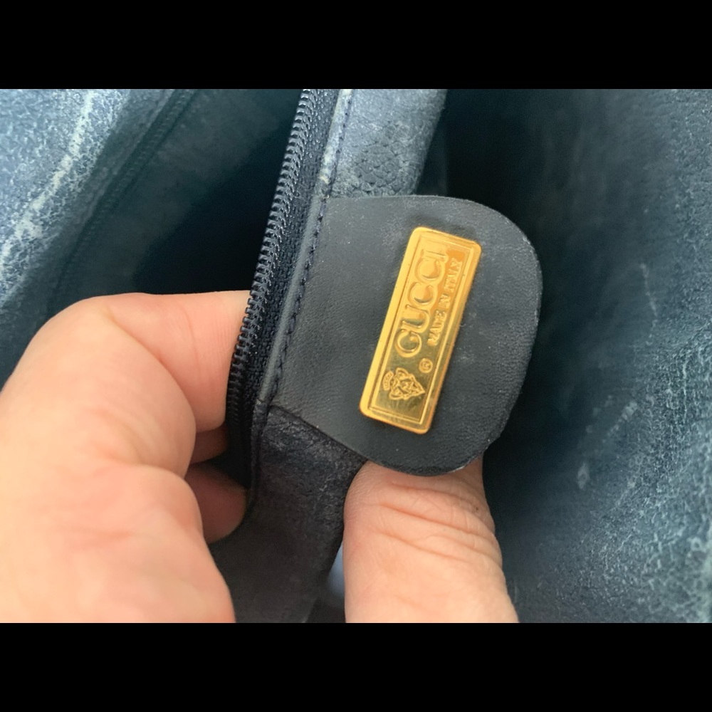 NO LOW BALLERS*Vintage Gucci Beige Monogram Crossbody Bag with Black/ Blue Trim - Picture 13 of 16